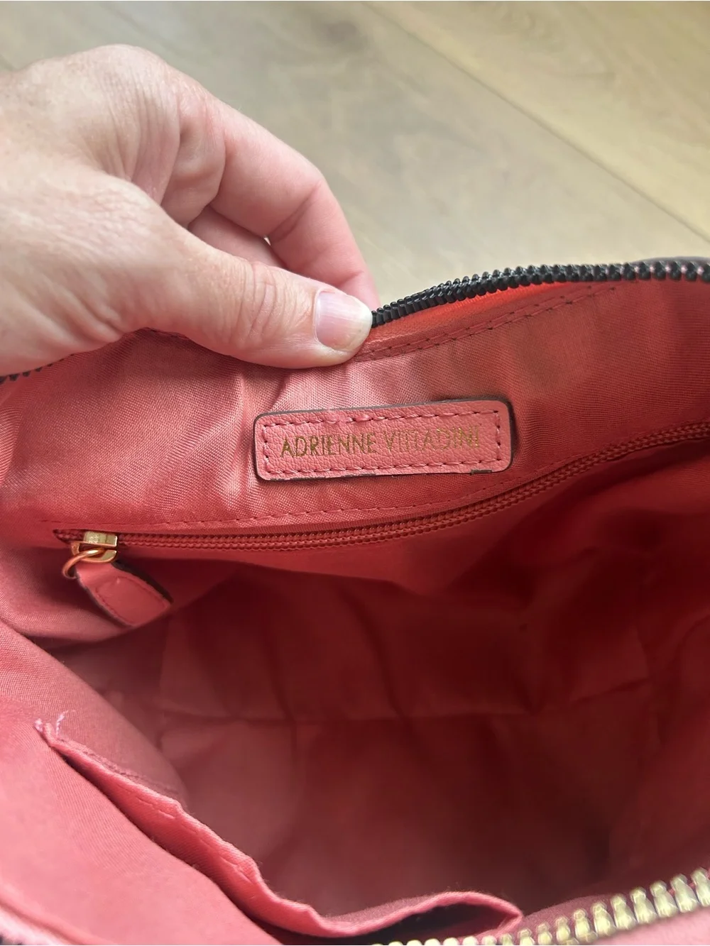 Adrienne Vittadini Monogram Crossbody Bag Pink Trim
